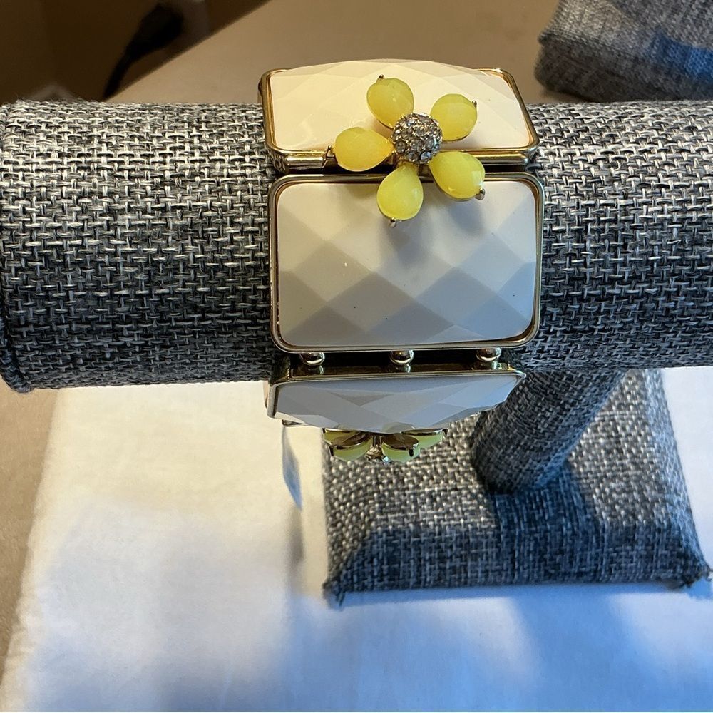 Cream and Yellow Floral Wide Bracelet